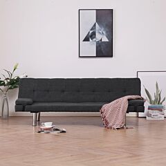 Sofa Bed With Two Pillows Dark Gray Fabric - Grey