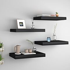 Floating Wall Shelves 4 Pcs Black 15.7"x9.1"x1.5" Mdf - Black