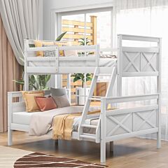 Twin Over Full Bunk Bed With Ladder, Safety Guardrail, Perfect For Bedroom, White - White