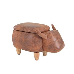 Decorative Animal Storage Stool For Kids, Ottoman Bedroom Furniture, Brown Kids Footstool, Cartoon Chair For Home With Solid Wood Legs, Decorative Footstool For Office, Bedroom, Living Room - Brown