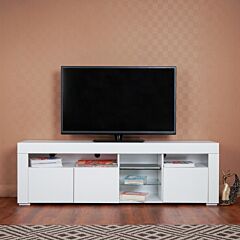 Morden Tv Stand With Led Lights, High Glossy Front Tv Cabinet,tv Bench Up To 63 Inches For Living Room, Bedroom - White