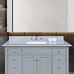 49 Inches Bathroom Stone Vanity Top Calacatta Gray Engineered Marble Color With Undermount Ceramic Sink And 3 Faucet Hole With Backsplash - Gray