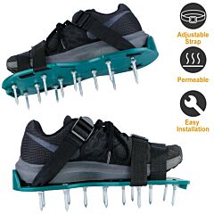 1pair Lawn Aerator Shoes Grass Aerating Spike Sandal Heavy Duty Aerator Shoes W/ Adjustable Straps For Lawn Garden - Green