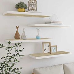 Floating Wall Shelves 4 Pcs Oak And White 31.5"x9.3"x1.5" Mdf - White
