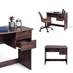 Computer Desk Writing Study Table With 2 Side Drawers Classic Home Office Laptop Desk Brown Wood Notebook Table - As Picture