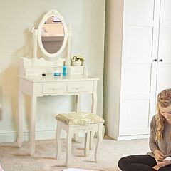 Double Drawer Dressing Table-white - White