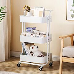 3-tier Home Kitchen Storage Utility Cart With Handle-white--ys - As Picture