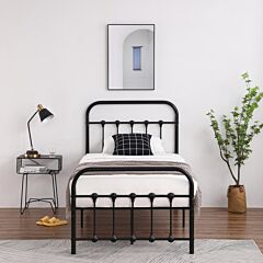Single-layer Curved Frame Bed Head And Foot Tube With Shell Decoration Twin Black Iron Bed Metal  Bed Frame Xh - Twin Size
