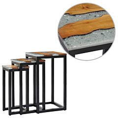 Nesting Tables 3 Pcs Solid Teak Wood And Polyresin - Brown