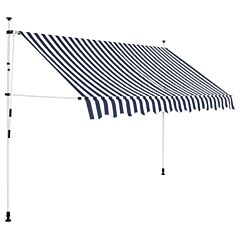 Manual Retractable Awning 98.4" Blue And White Stripes - Blue