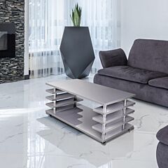 Led Mobile Coffee Table Double Side Cabinet High Gloss - Grey