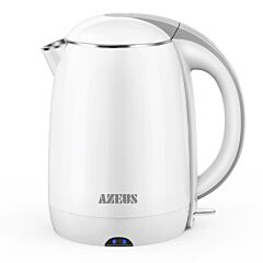 Azeus 1500w Electric Kettle, Bpa Free Double Wall Water Kettle With 304 Stainless Steel, 1.8l Large Capacity - White