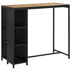 Bar Table With Storage Rack Black 47.2x23.6"x43.3" Poly Rattan" - Black