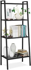 Metal 4 Shelf Bookcase, Multifunctional Ladder-shaped Plant Flower Stand Rack Bookrack Storage Shelves, Black - Black