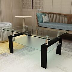 Rectangle Black Glass Coffee Table, Clear Coffee Table,modern Side Center Tables For Living Room,living Room Furniture - Transparent
