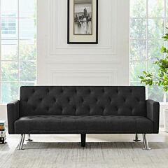 Modern Convertible Folding Futon Sofa Bed , Black Fabric Sleeper Sofa Couch For Compact Living Space. - As Picture