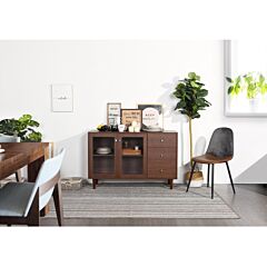 48.8" Sideboard With 2 Glass Door Cabinet 3 Drawer , Brown - Brown
