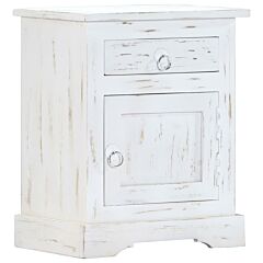 Bedside Cabinet White 15.7"x11.8"x19.6" Solid Mango Wood - White