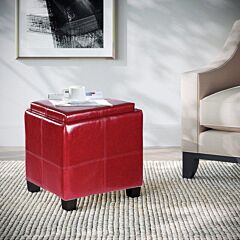 18'' Wide Faux Leather Tufted Square Storage Ottoman With Storage - Red