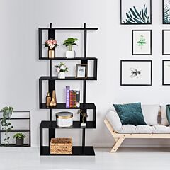 Freestanding Ladder Bookcase, 5 Cubes Corner Storage Bookshelf, 5-layer Shelves Closet Organizer Rack Display Cabinet (black) - Black