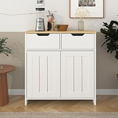 Storage Cabinet With 2 Drawers And Doors, Industrial Accent Kitchen Cupboard, Free Standing Cabinet, Retro Wooden Sideboard, Side Cabinet, For Living Room, Bedroom, Hallway, Beige & White - Oak & White