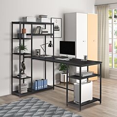 Free Shipping Office Computer Desk With Multiple Storage Shelves, Modern Large Office Desk With Bookshelf And Storage Space(black) - Picture