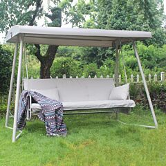 Outdoor Patio 3seater Metal Swing Chair Swing Bed With Cushion And Adjustable Canopy Champagne Color - Champagne