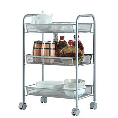 3 Layers Removable Storage Cart, Honeycomb Mesh Style,gap Kitchen Slim Slide Out Storage Tower Rack With Wheels, Cupboard With Casters Rt - Silver
