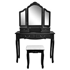 Tri-fold Mirror Dresser With Dressing Stool Black--ys - Black