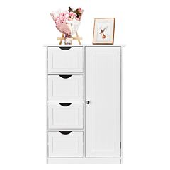 Single Door Bathroom Storage Cabinet With 4 Drawers White - White