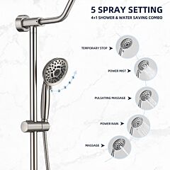 8 Inch Wall Mount Dual Shower Heads With Soap Dish In Brushed Nickel, 5-function Hand Shower - Other