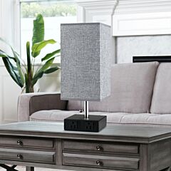 Bedside Lamps For Bedrooms - Table Lamps For Nightstand With Usb Ports, Small Night Stand Light Lamp With Grey Fabric Shade For End Table Living Room Home Office Study Room - Gray
