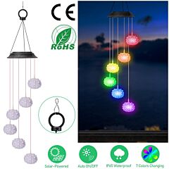 Solar Wind Chime Lights Sea Urchins Decorative Lamp 7 Color Changing Ip65 Waterproof - Black