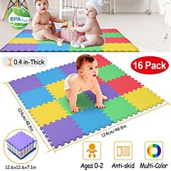 16pcs Kids Puzzle Exercise Play Mat Interlocking Non-toxic Eva Floor Mat Multi-color Anti-skid Playmat - Multi-color