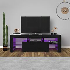 Entertainment Tv Stand, Large Tv Stand Tv Base Stand With Led Light Tv Cabinet Black Rt - Black