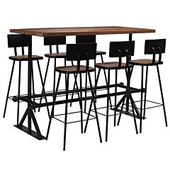Bar Set 7 Piece Solid Reclaimed Wood - Brown