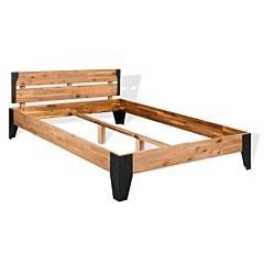 Bed Frame Solid Acacia Wood Steel 59.8"x79.9" - Brown