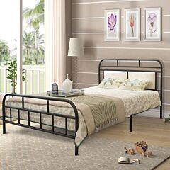 Modern Metal Bed Frame, Mattress Foundation With Upholstered Headboard And Footboard, With Strong Metal Slats Support And 11 Inches Underbed Space, No Box Spring Needed - Black
