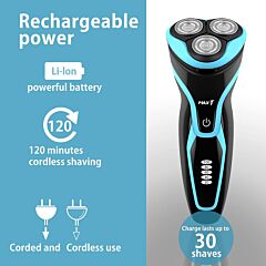 Electric Shaver Razor For Men, Quick Charge Rotary Shaver With Pop Up Trimmer, Wet Dry Ipx7 Waterproof Xh - Blue