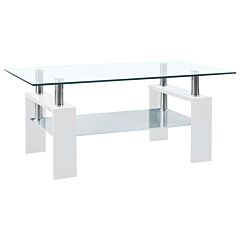 Coffee Table White And Transparent 37.4"x21.7"x15.7" Tempered Glass - White