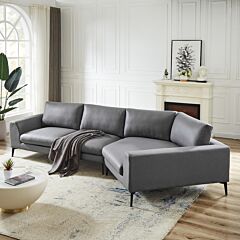 [video Provided]141.5"air Leather Right-arm Facing Cuddler Sectional Sofa With Metal Legs, Huge Corner Wedge Design, Corner Sofa, Modern English Arm Sofa For Living Room, Grey - Grey