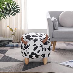 Animal Storage Stool For Kids, Ottoman Bedroom Furniture, Cow Style Kids Footstool, Cartoon Chair With Solid Wood Legs, Decorative Footstool For Office, Bedroom, Playroom, Living Room - Black And White
