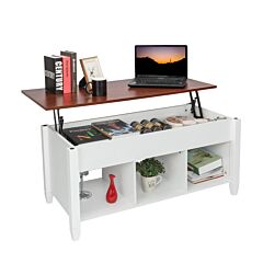 Lift Top Coffee Table Modern Furniture Hidden Compartment And Lift Tabletop Brown/white Rt - White