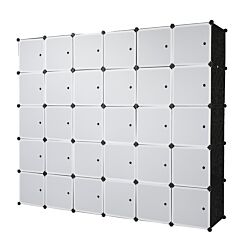 30 Cube Organizer Stackable Plastic Cube Storage Shelves Design Multifunctional Modular Closet Cabinet With Hanging Rod White Doors And Black Panels Yf - White