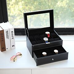 Gifts-watch Box 20 Mens Case Glass Top Display Organizer Lockable  Xh - Black