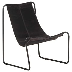 Relaxing Chair Black Real Leather - Black