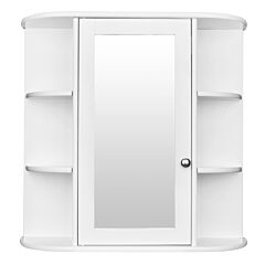 Bathroom Cabinet, Single Door Wall Mount Medicine Cabinet With Mirror(2 Tier Inner Shelves) - White