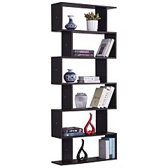 6 Shelf Bookcase, Modern S-shaped Z-shelf Style Bookshelf, Multifunctional Wooden Storage Display Stand Shelf For Living Room, Home Office, Bedroom, Bookcase Storage Shelf Dark Brown Rt - Dark Brown