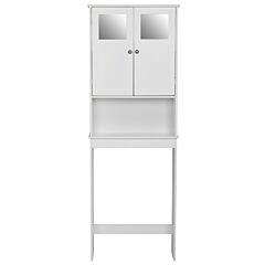 Home Over-the-toilet Bathroom Storage Space Saver With Adjustable Shelf Collect Cabinet Double Doors White - White