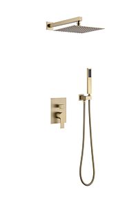 Brass Rainfall Shower System, Luxuly Bathroom Shower Faucet Combo Set Brushed Gold - Brushed Gold